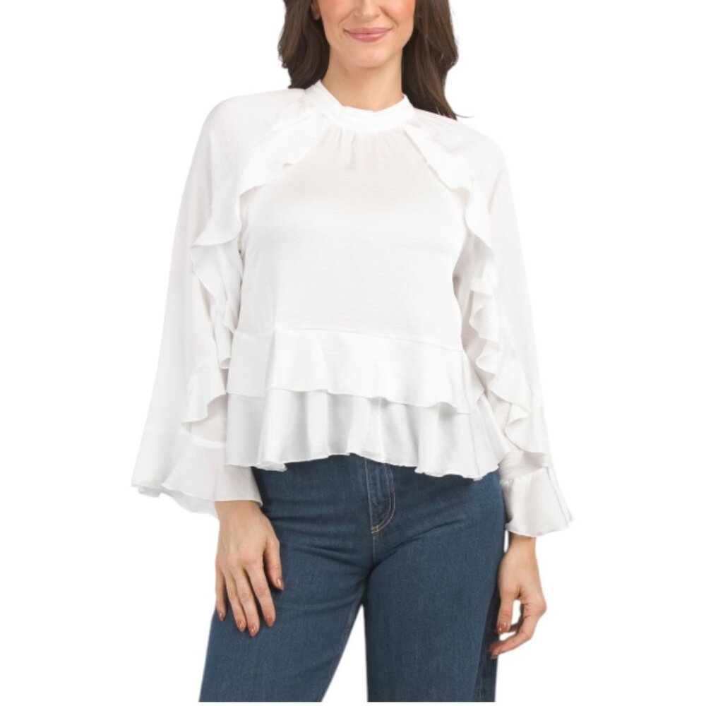 RACHEL ZOE Zia Ruffle Long Sleeve Top